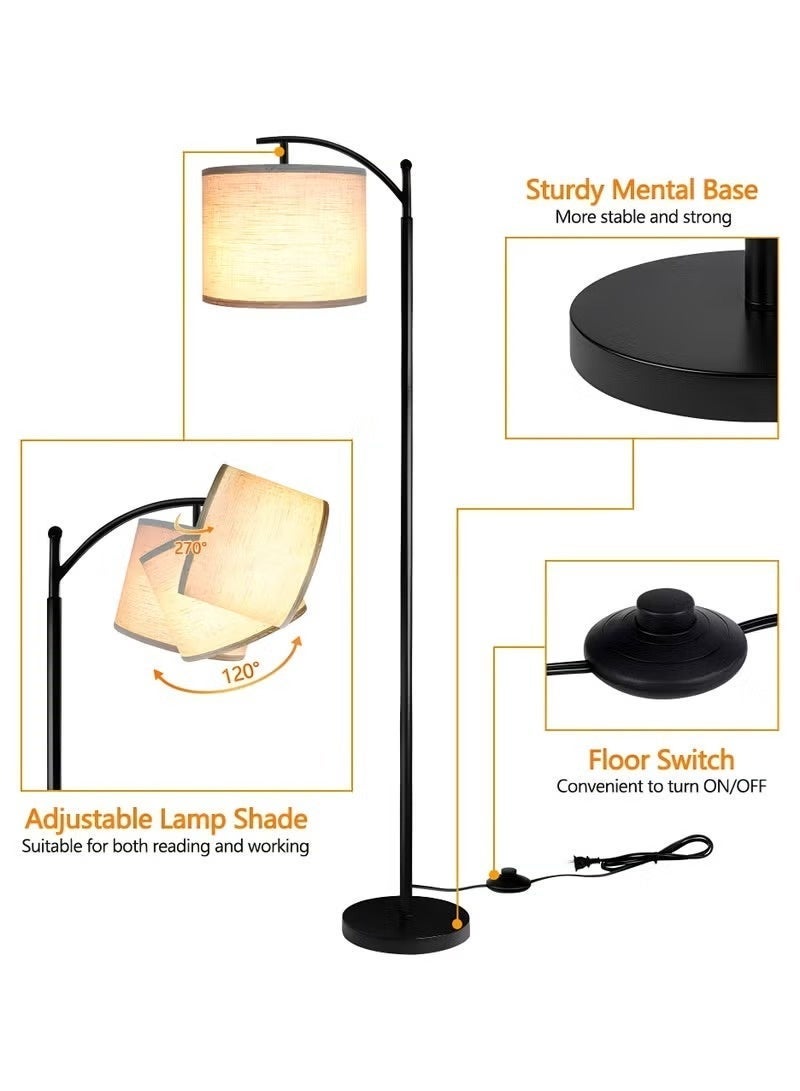 Modern Retro Warm LED Floor Lamp With White Light3 Colors Adjustable Standing Lamp With Hanging Linen Light For Living Room Bedroom Office Soft Light Iron Black, Foot Switch Included Easy to Install 9W Bulb Included Simple Retro Modern Floor Lamp Living Room 28x25x155 cm - Image 4